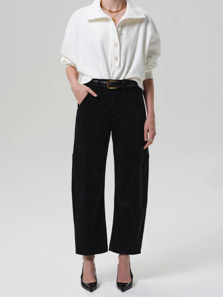 Marcelle Low Slung Easy Cargo Corduroy in Charcoal
