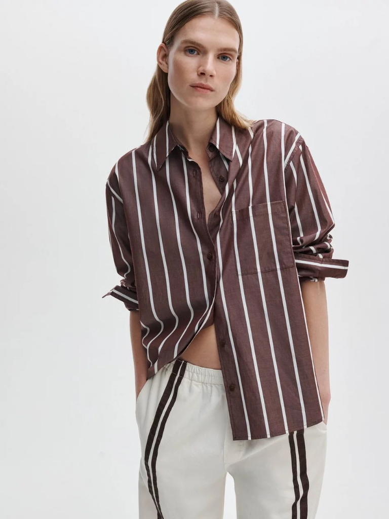 Connie Poplin Shirt in Rosewood Stripe