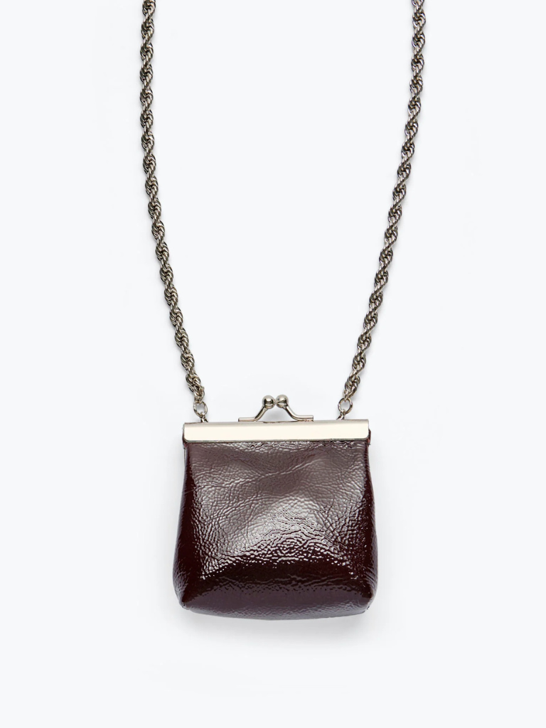 Kenzie Mini Purse Necklace in Wine Crinkle