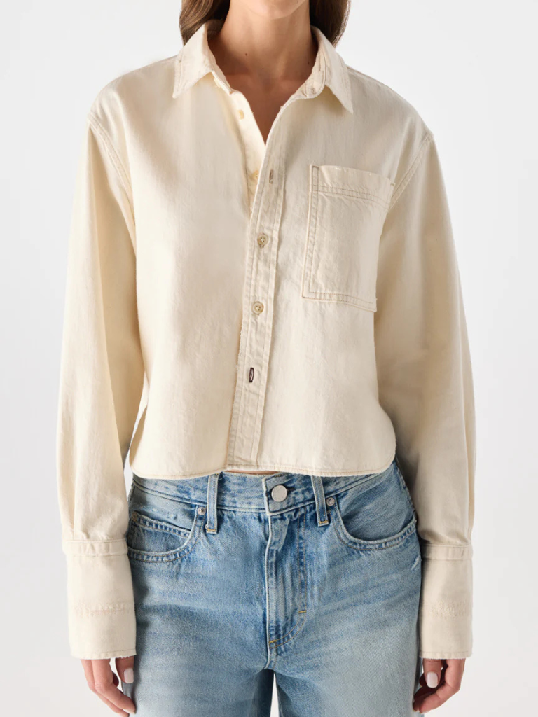 Abigail Cropped Denim Shirt in Bone