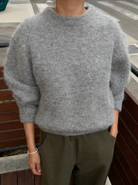 Elio Crew Neck Sweater in Heather Grey