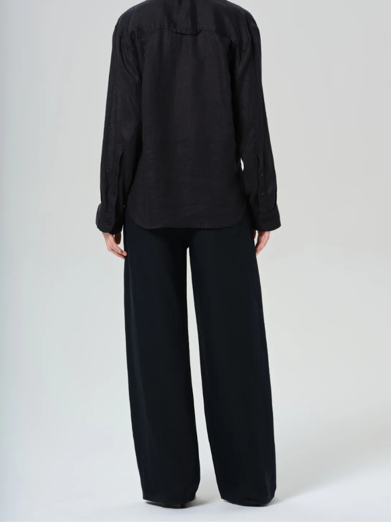 Brynn Drawstring Linen Trouser in Black