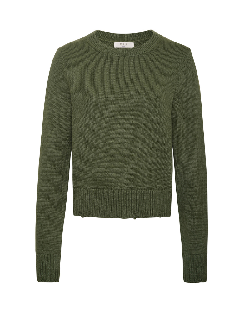 Lowen Distressed Pullover in Thyme