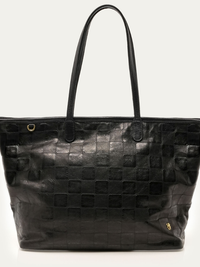 Marny Embossed Leather Tote in Black Check