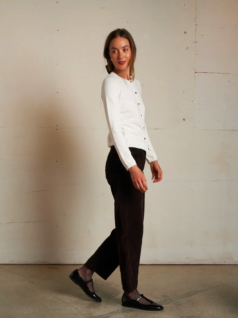 Moira Cotton Cashmere Fitted Cardigan Sweater in Sugar