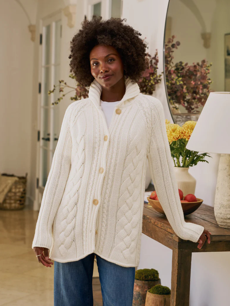 Cotswolds Cable Knit Cardigan in Ivory