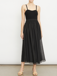 Smocked Mixed Media Cami Dress in Black