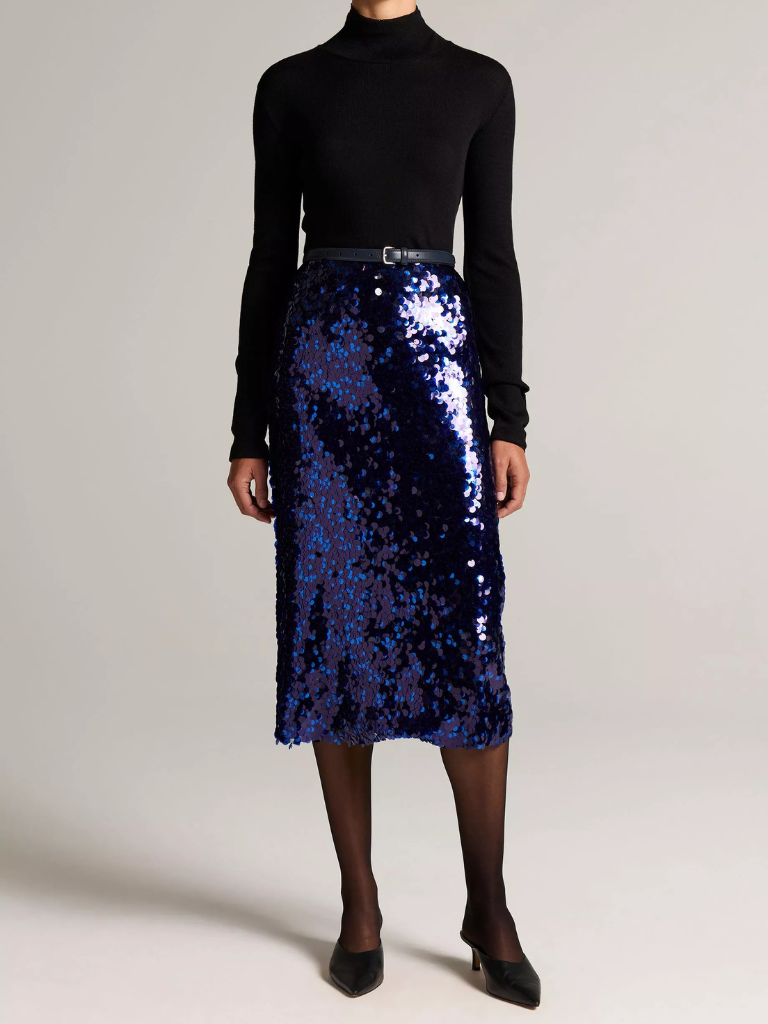 Paillette Pencil Skirt in Ultramarine