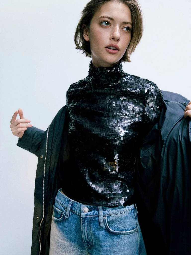 Lucy Sequined Turtleneck in Black