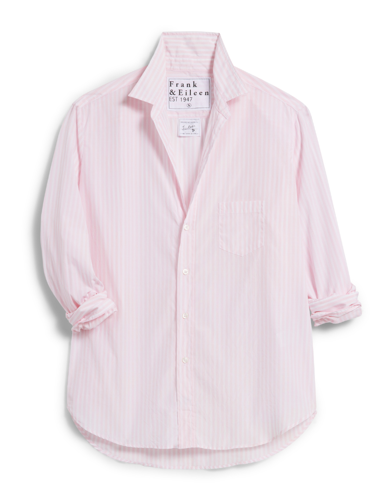 Eileen Relaxed Button-Up Shirt in White/Pink Stripe