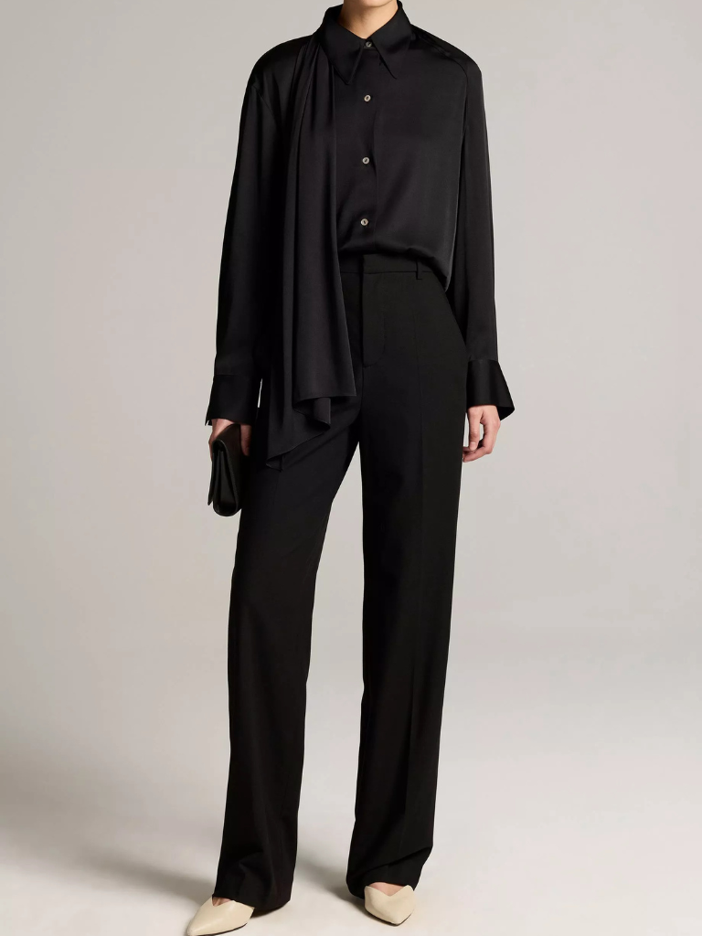 Elsa Fine Suiting High-Rise Straight-Leg Trouser in Black