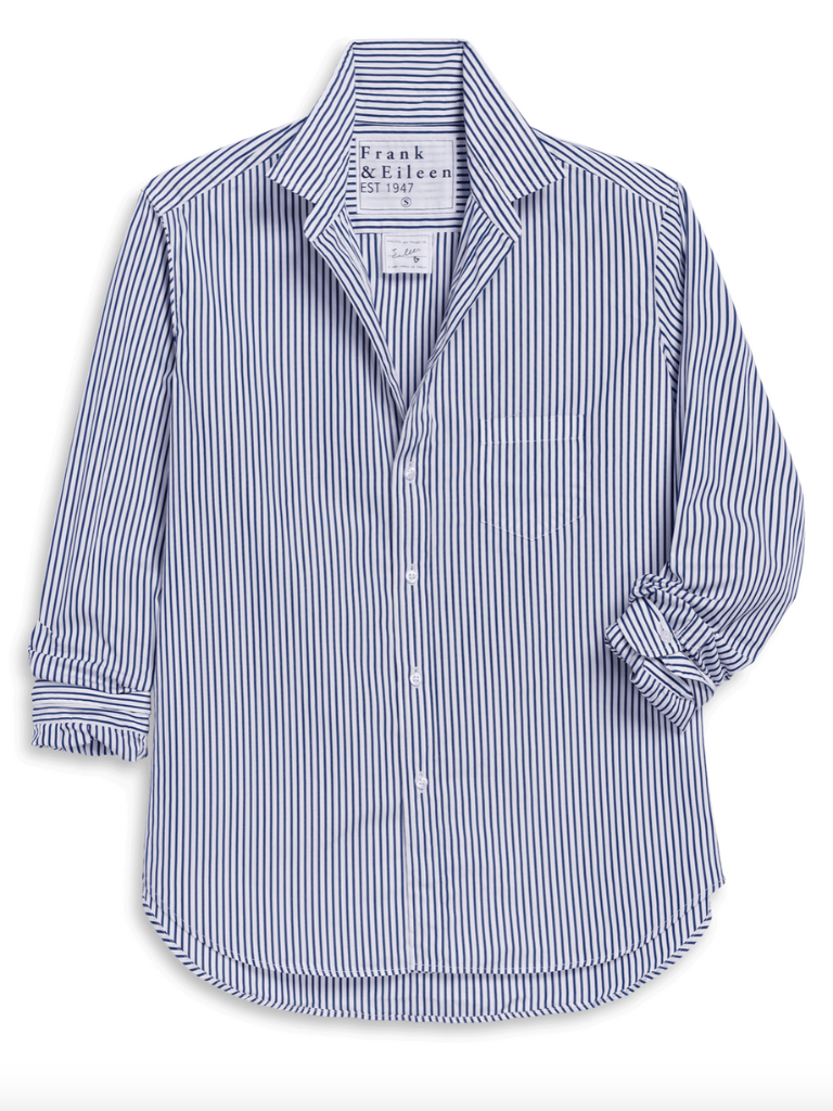 Eileen Button Up Shirt in White Navy Stripe