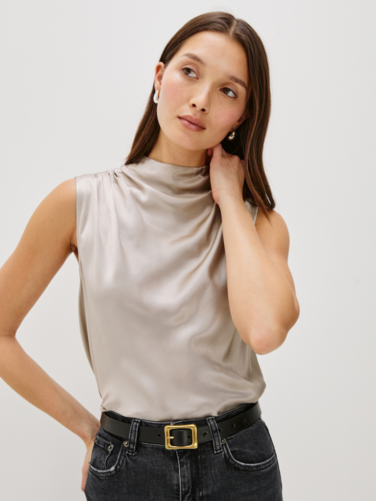 Kaleen Mock Neck Sleeveless Top in Mink