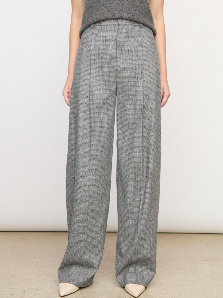 High Waisted Roma Check Trouser in Dark Grey