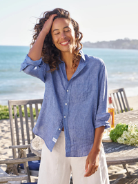 Eileen Classic Linen Button Down in Blue