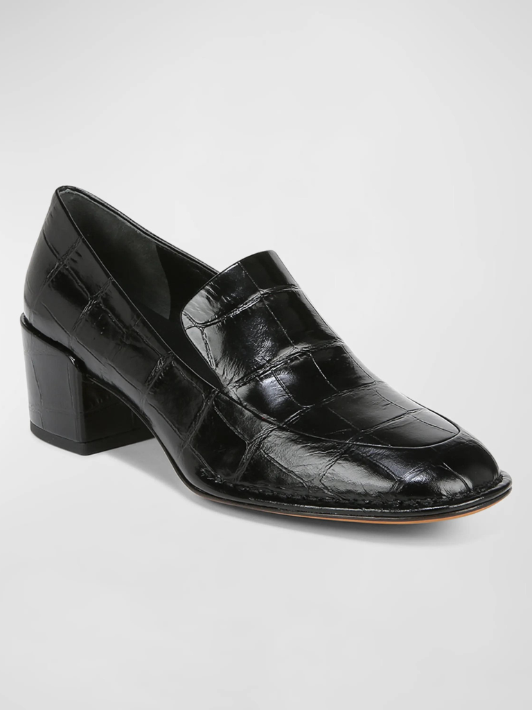 Millie Alligator-Embossed Leather Loafers in Black