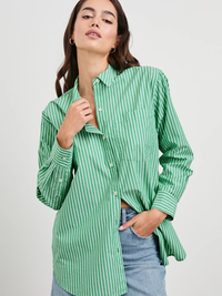Elsa Button Down in Kelly White Stripe