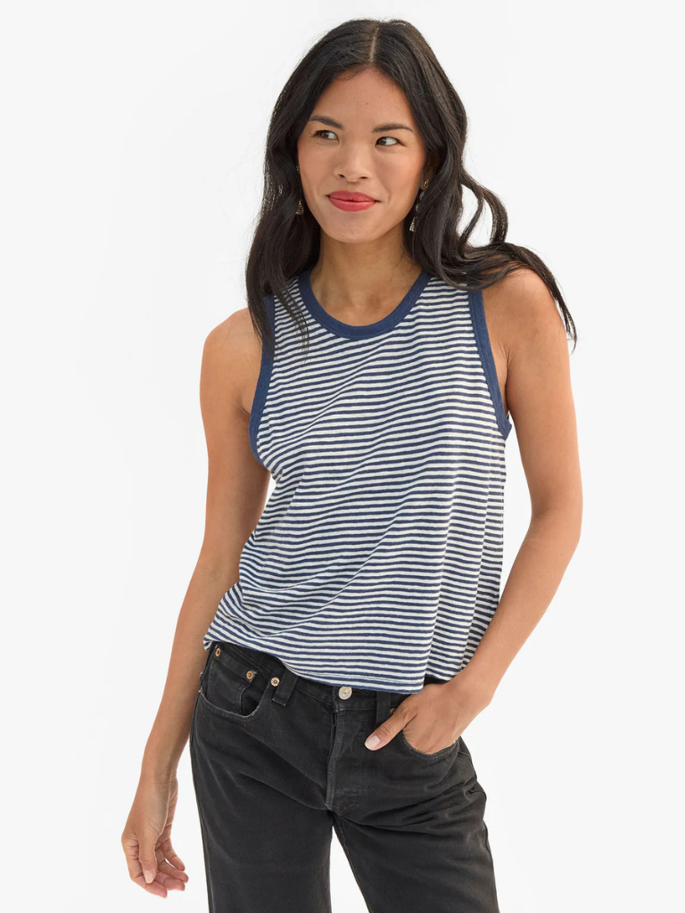 Camp Fit Tank in Navy & Cream Stripe