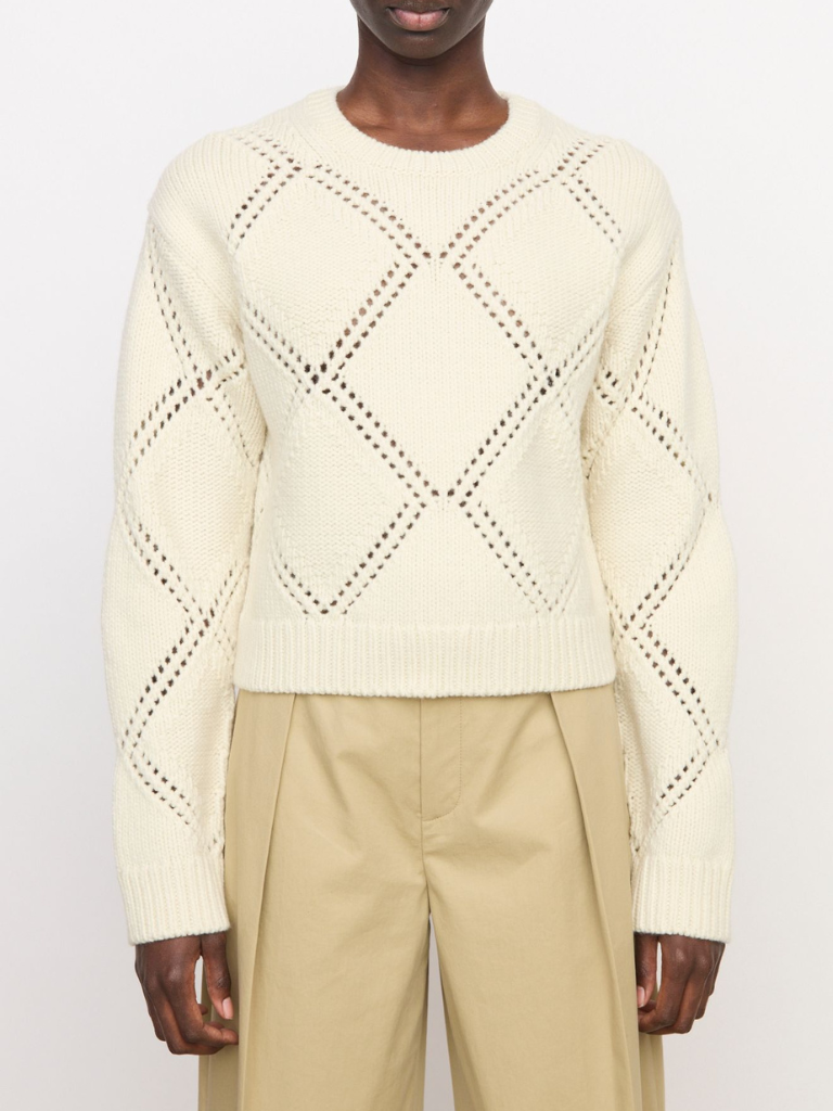 Textured Argyle Sweater in Cream