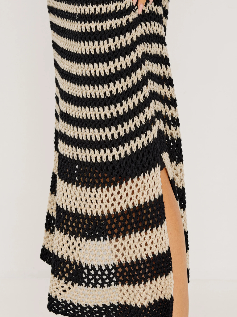 Yvette Dress in Onyx Ivory Stripe