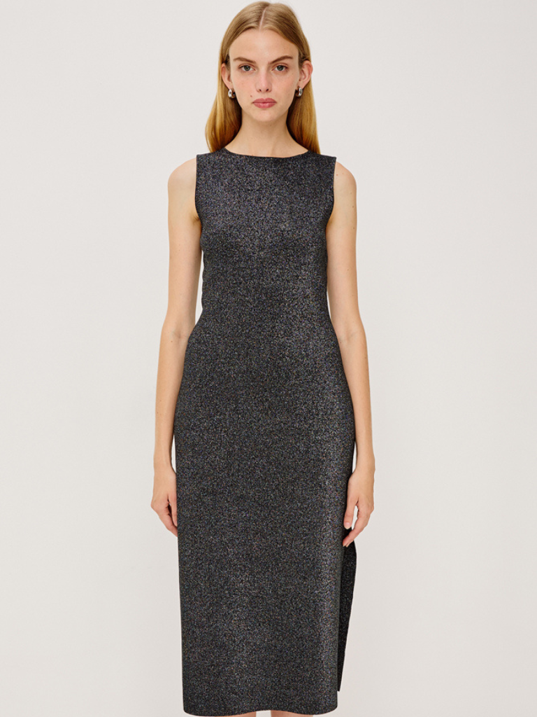 Alora Lurex Dress in Gunmetal