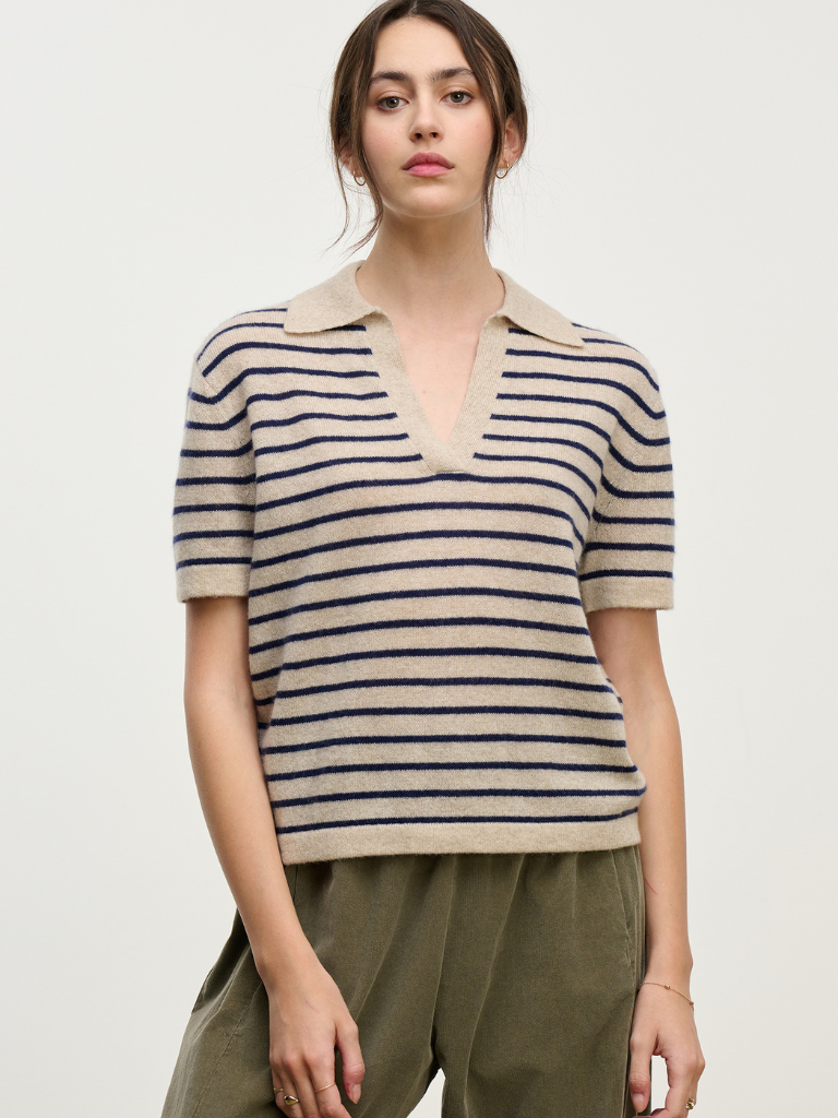 Yael Sweater in Oatmeal/Navy