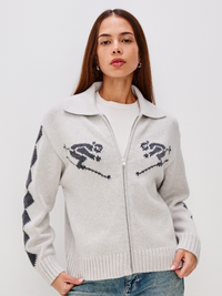 Rhea Zip Cardigan Sweater in Powder Grey