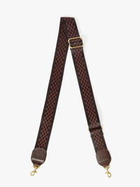 Adjustable Nylon Webbing Crossbody Strap in Chocolate Checker