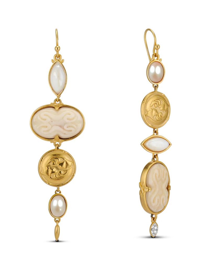Warm Cascade Chandelier Earring in Gold/Pearl