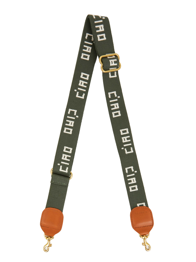 Adjustable Nylon Webbing Crossbody Strap in Army w/ Cream Ciao