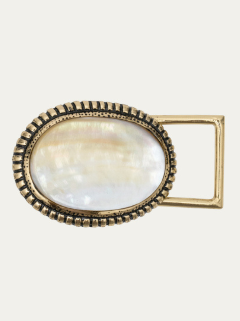 Dallas Mother of Pearl Belt Buckle in Gold