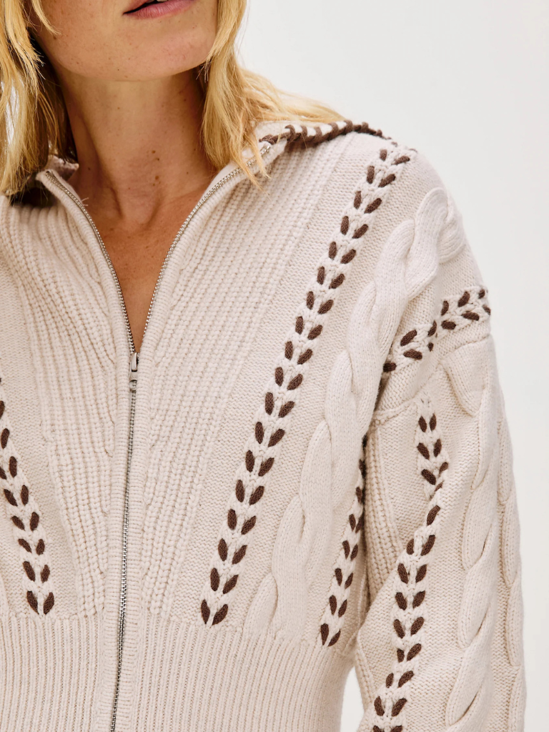Lune Whip Stitch Cardigan Sweater in Oatmeal