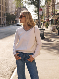 Jade V-neck Sweater in Ivory/Heather Grey