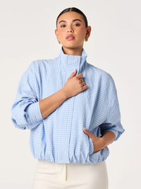 Cooper Funnel Neck Jacket in Blue Plaid