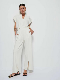 Lincoln Front Slit Knit Pant in Porcelain