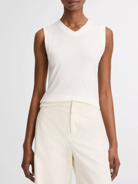 Pima Cotton-Blend High V-Neck Shell in White