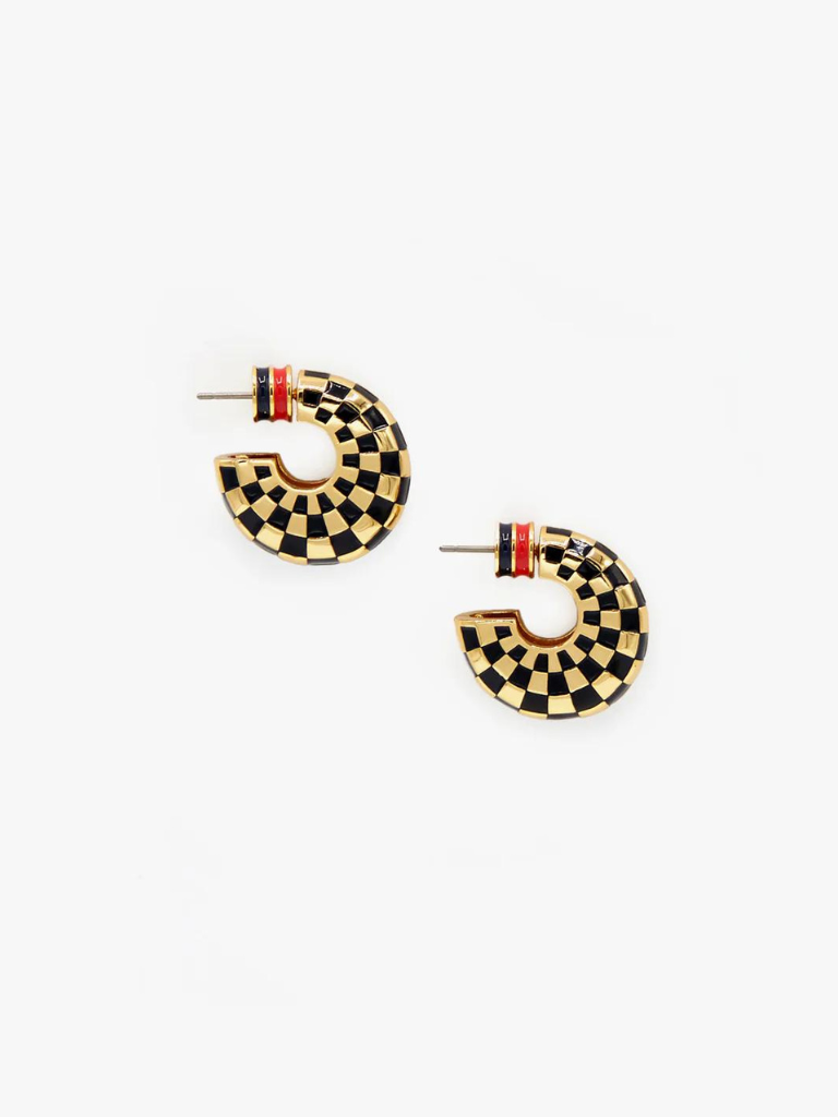 Le Hoop Earrings in Black & Gold Checker