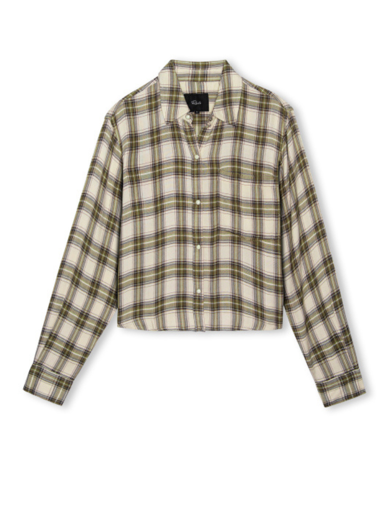 Malin Cropped Button Down in Olive/Brown/Cream