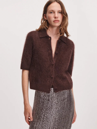 Jada Brushed Cashmere Cardigan in Dark Brown