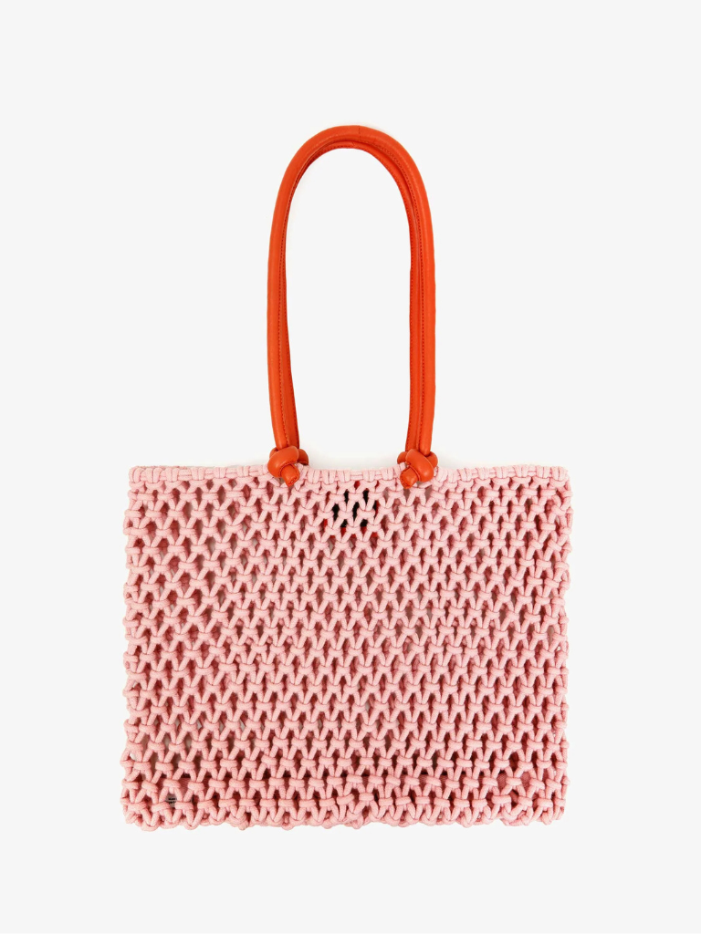 Sandy Woven Tote in Blush/Poppy