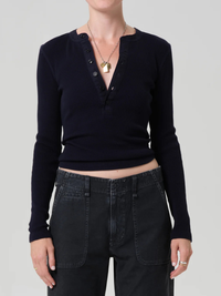 Drea Waffle Henley in Navy
