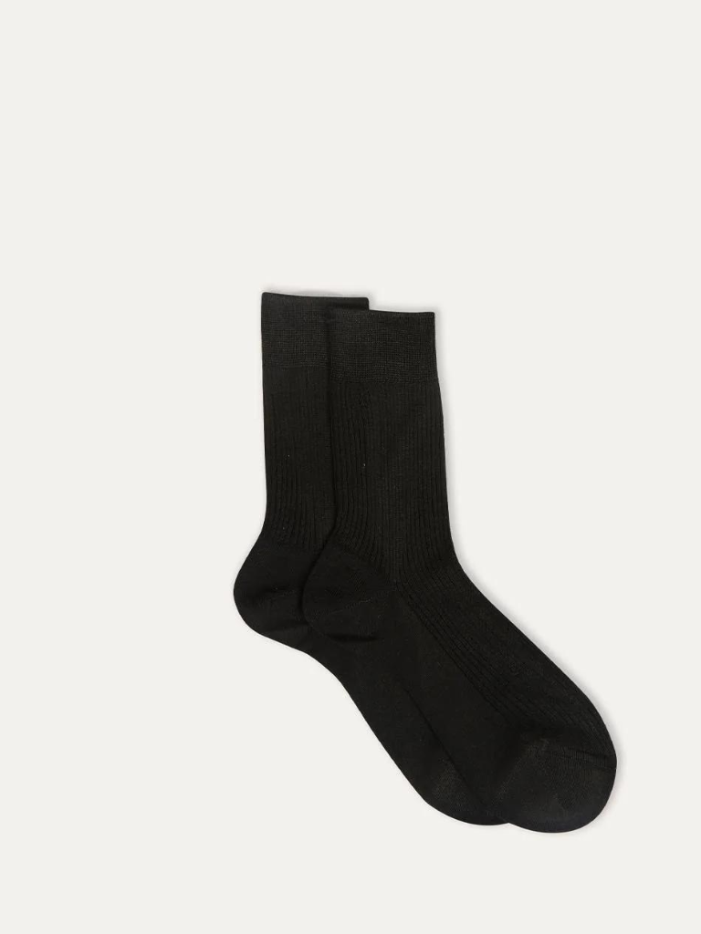 One Ribbed Silk Blend Sock in Black