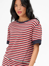 Le Bateau Tee in Navy/Cherry Red/Cream Stripe