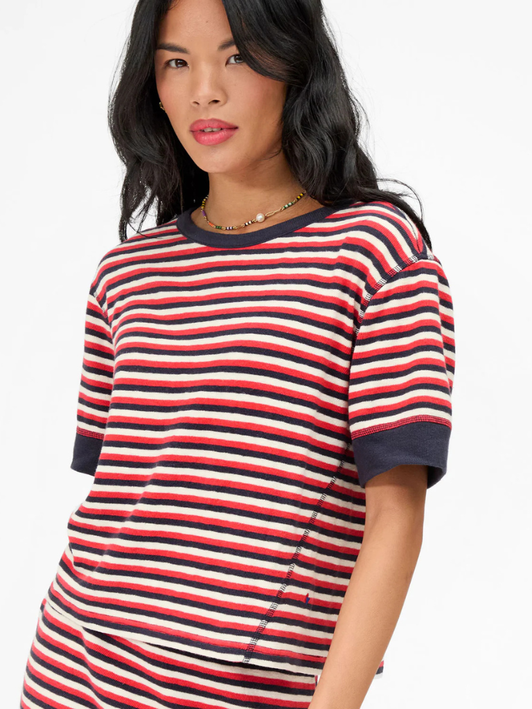Le Bateau Tee in Navy/Cherry Red/Cream Stripe