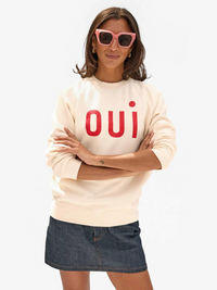 Oui Sweatshirt in Cream w/ Bright Poppy