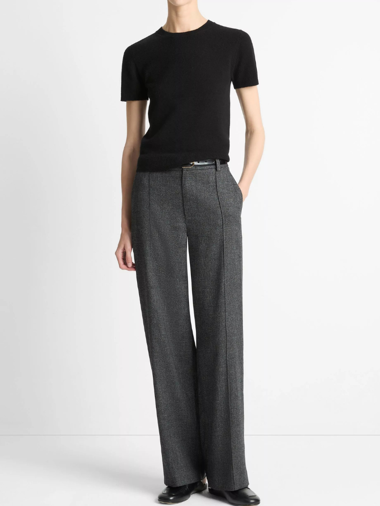 Italian Jaspe Pintuck High-Waist Wide-Leg Pant in Heather Grey