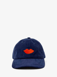 Red Lips Corduroy Baseball Hat in Navy