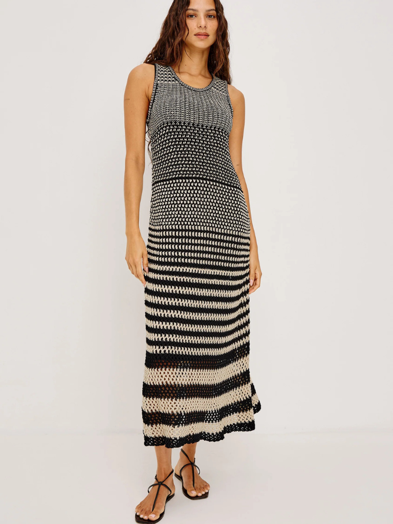 Yvette Dress in Onyx Ivory Stripe