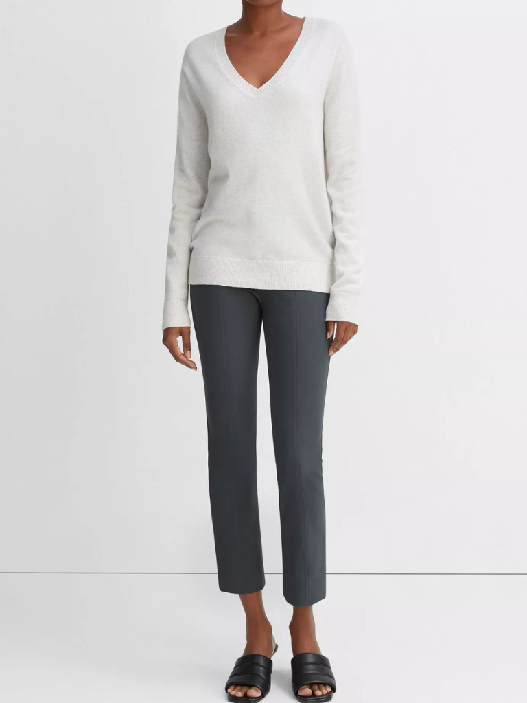 Cashmere Weekend V-Neck Sweater in Heather White