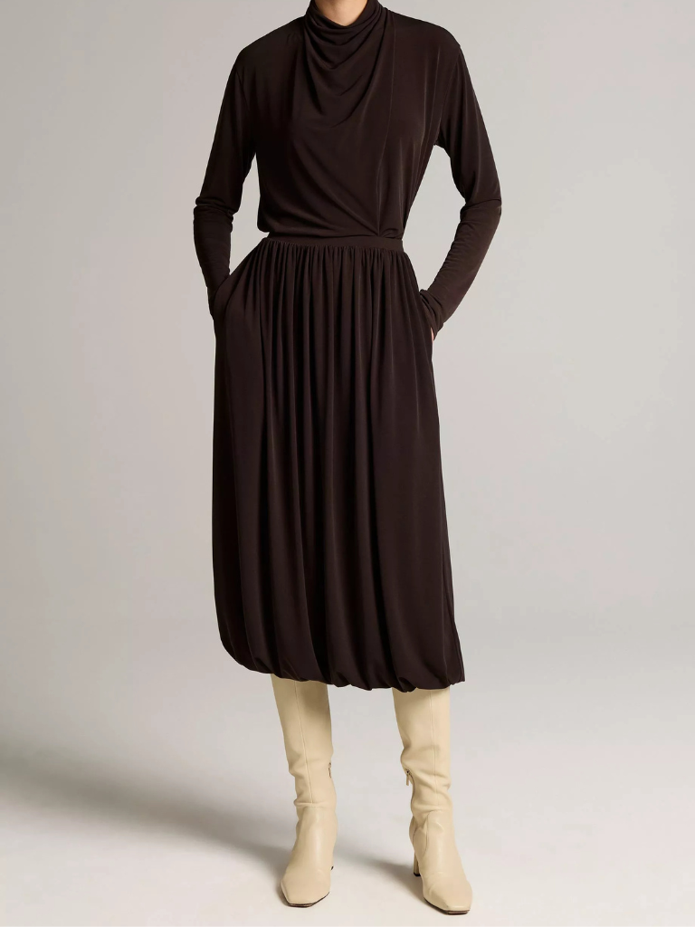 Matte Jersey Bubble Skirt in Smoked Truffle